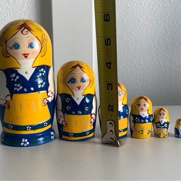 Hand-Painted Russian Nesting Dolls Matryoshka Stacking 6" Tall set of 6 yellow - Picture 15 of 15
